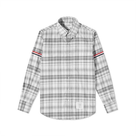 톰브라운 트리컬러 스트라이프 암밴드 그레이 체크 코튼 포플린 셔츠 (매장가 150만원)